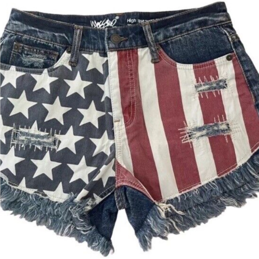 YMI Red and White Distressed Jean Shorts with Patriotic Flair